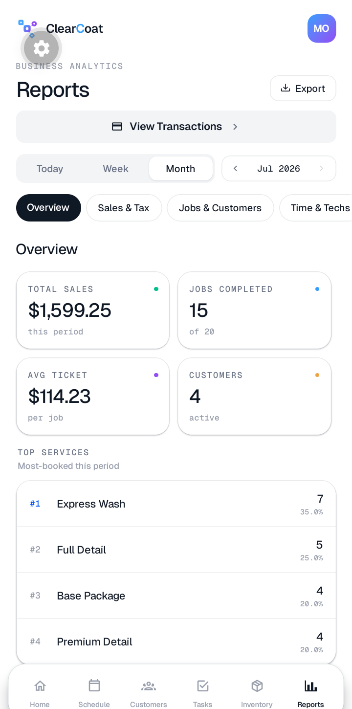 Clear Coat mobile reports