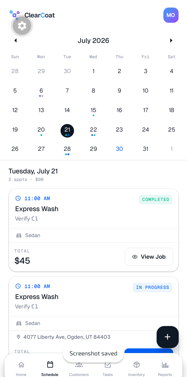 Clear Coat mobile schedule